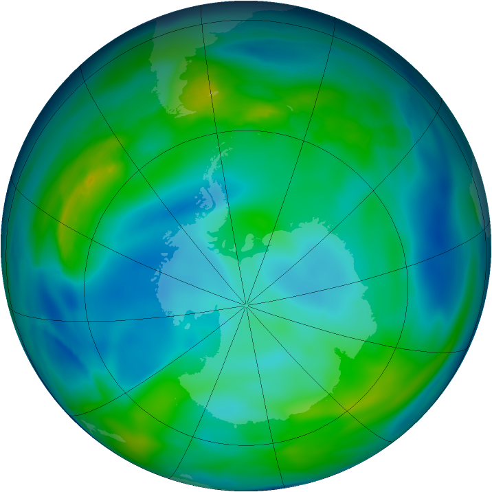 Antarctic ozone map for 29 May 2005